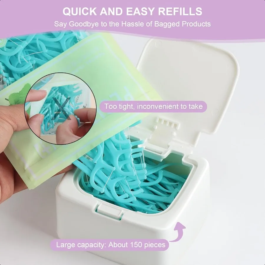 2Packs Refillable Pr Flip Floss Sticks Holder Reusable Floss Pick Case For Cotton Swabs Balls Pads Qtip Square Storage Box For