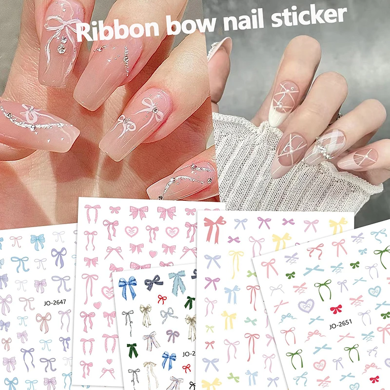 1pcs 5D Sweet Bow Nail Sticker Kawaii Pink Black White Long Ribbon Bowknot Self Adhesive Nail Art Stickers Decoration Decals DIY