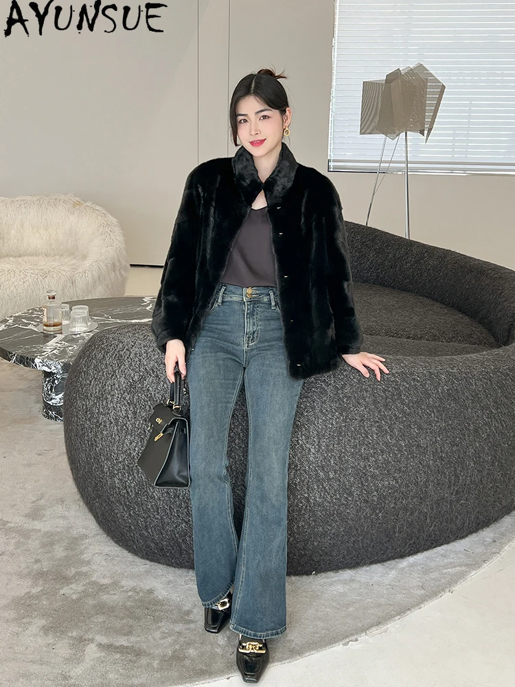 AYUNSUE 천연 밍크 모피 자켓 여성 패션 럭셔리 전체 밍크 겨울 자켓 여성 의류 고품질 2025 Кофта С Мехом