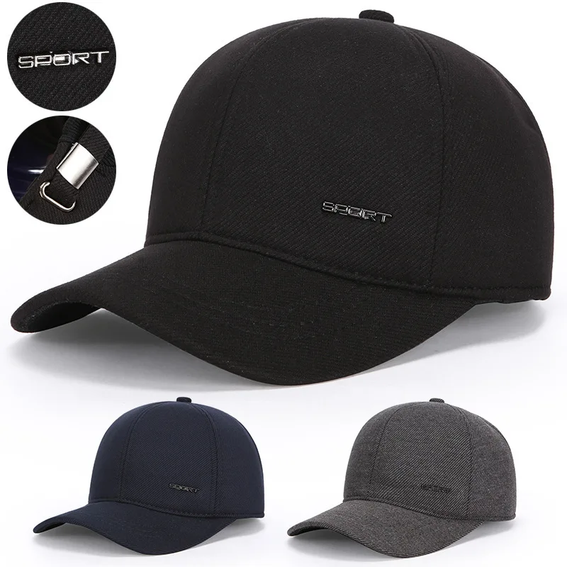

New Outdoor For Men Autumn Baseball Cap Casual Versatile Ear Protection Warm Dad Caps Men Outdoor Hat Winter Woolen Sports Hat