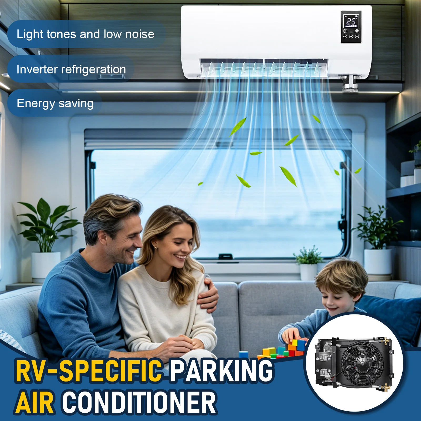 12V/24V 22680BTU Electric RV Air Conditioner High Efficiency Low Noise Cooling AC System for Truck Camper Van Caravan Excavator