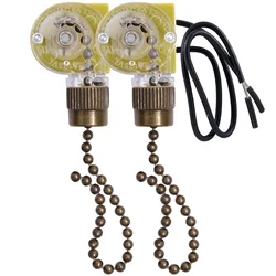 Ceiling Fan Light Switch Zing Ear ZE-109 Two-Wire Light Switch with Pull Cords for Ceiling Light Fans Lamps 2Pcs Bronze