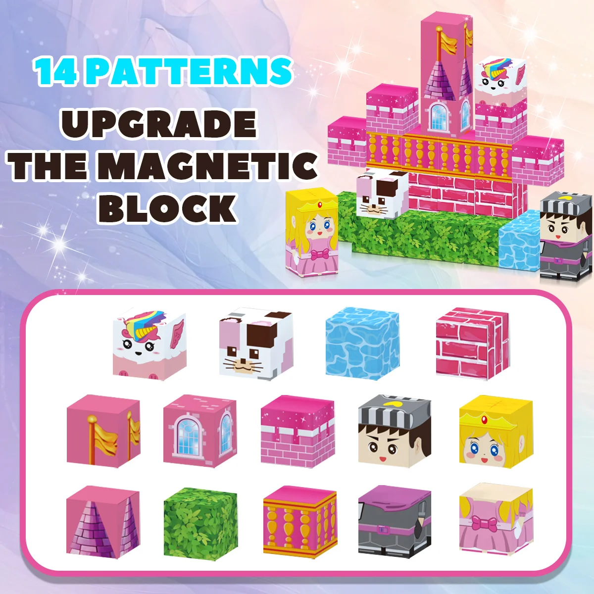 27 قطعة مكعبات بناء مغناطيسية للأميرة في صندوق حديدي، مكعبات مغناطيسية، ألعاب مغناطيسية، هدية عيد الميلاد/الهالوين، هدايا عيد الميلاد