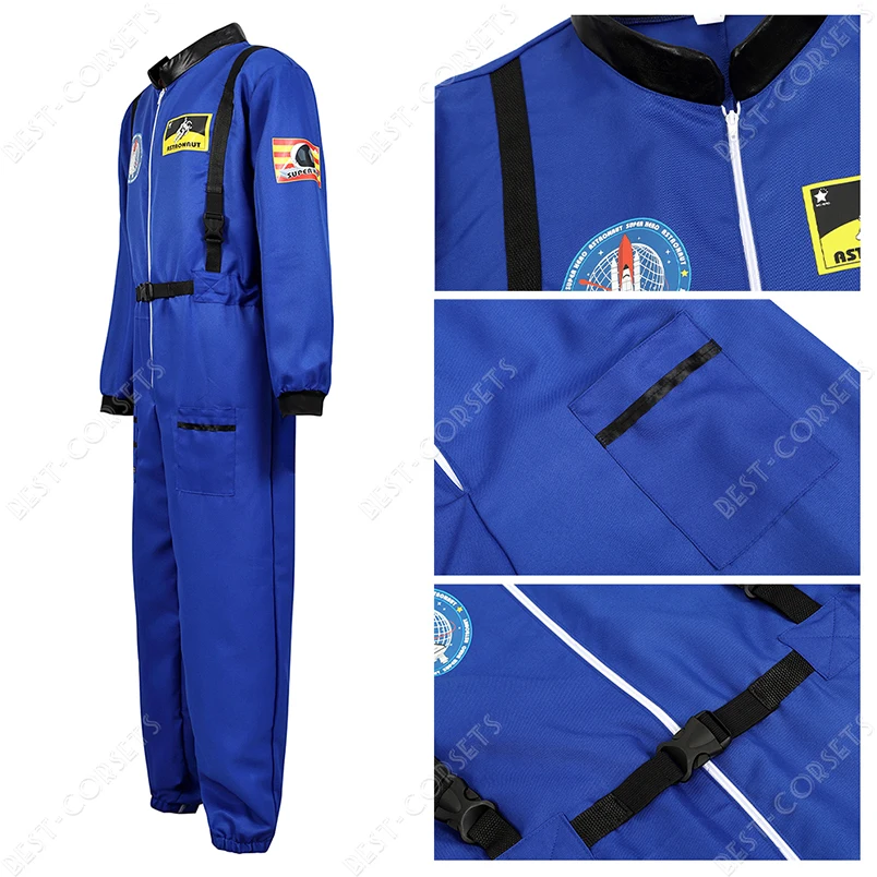 Astronaute Costume for Women Men Space Suit Astronaute Costume  Adult Pilot Flight Jumpsuit with Zipper Couple Costume