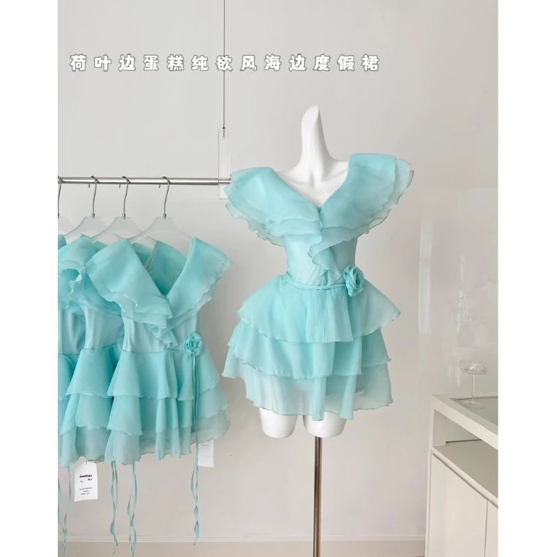 

Платья женские летние Hotsweet тонкие оборки торт мини-платье трапециевидной формы темперамент с открытыми плечами и высокой талией вечерние платья