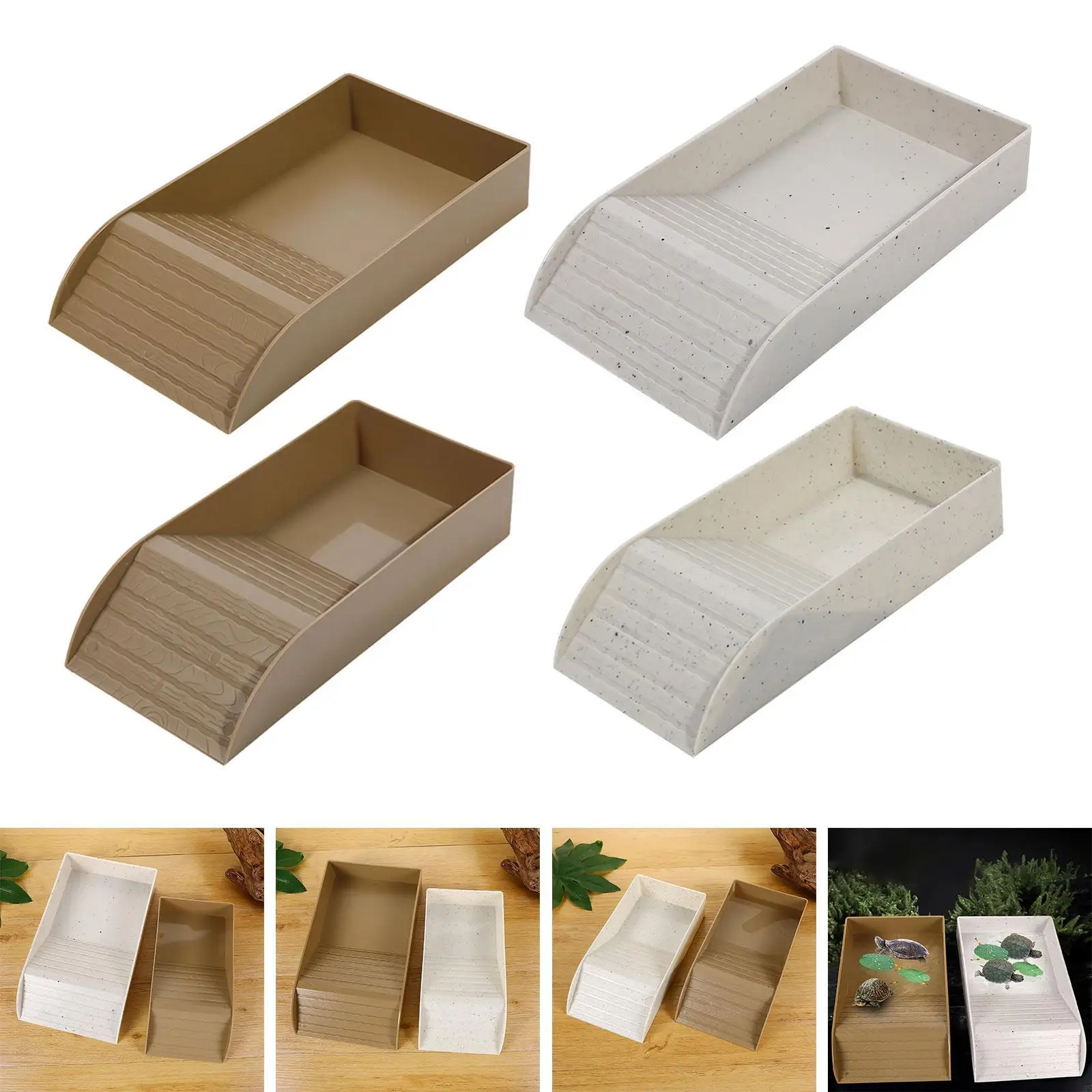 Tortoise Water Dish Feeding Plate with Ramp Reptile Feeding Dish Reptile Bathing Pool for Scorpion Snake Hamster