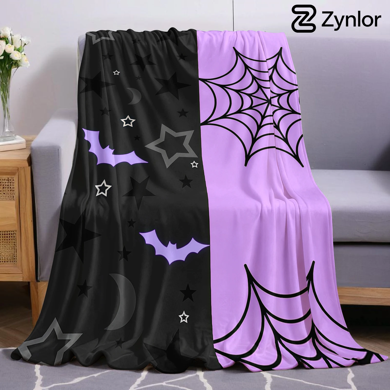 Bat Web Halloween Flannel Fleece Blanket Fluffy Warm Cozy Throw for Sofa Bedroom Home Holiday Decoration Gift