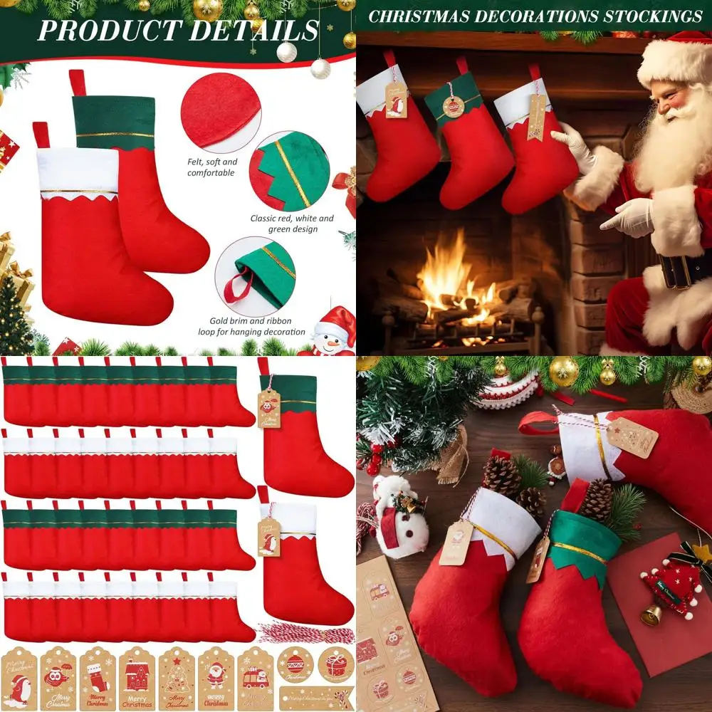 

100 Pack Felt Christmas Stockings with Name Tags and Ropes for Holiday Tree and Home Decor