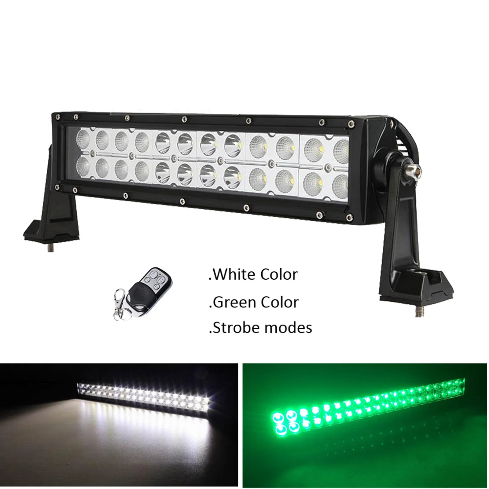 13.5 inch 144W White/Green/StrobeFlash Led Work Light Bar Spot Flood Combo For Off-Road Driving Truck ATV SUV HUNTING FISHING