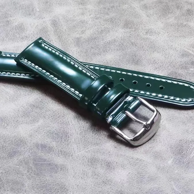 Green leather strap 18mm20mm21mm22mm green water ghost cordovan texture cyan bright cowhide leather strap