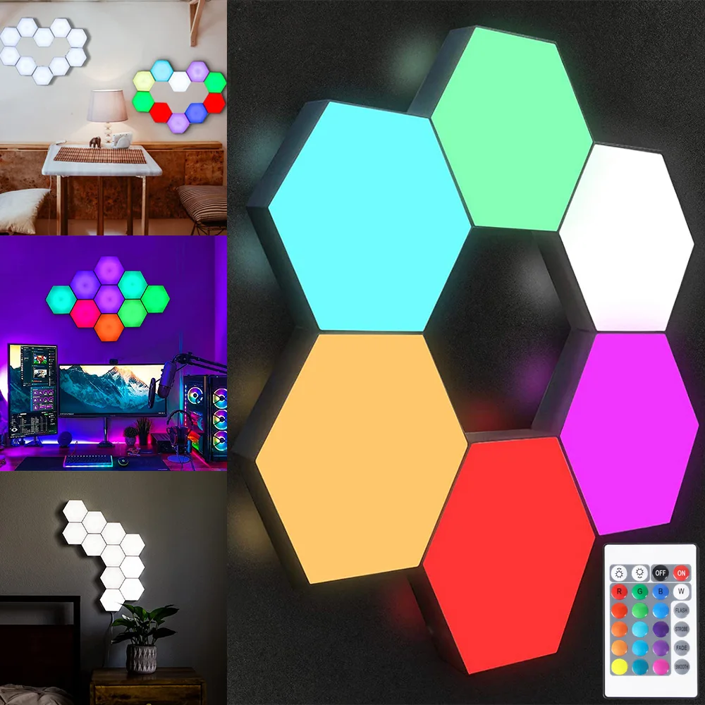 Hexagon Wall Light Wall Mounted Remote Control Touch Sensitive DIY Geometric Modular Assembled USB Power RGB led Colorful Light