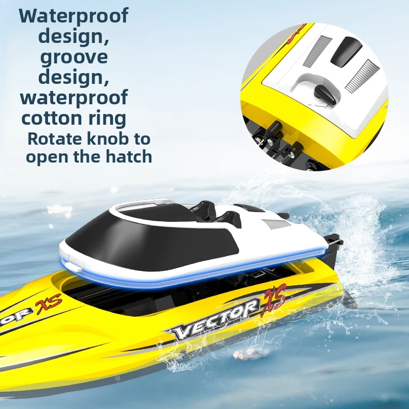 Full-scale remote-controlled speedboat with high horsepower, waterproof, equipped with rudder, self-folding, children's toy boat