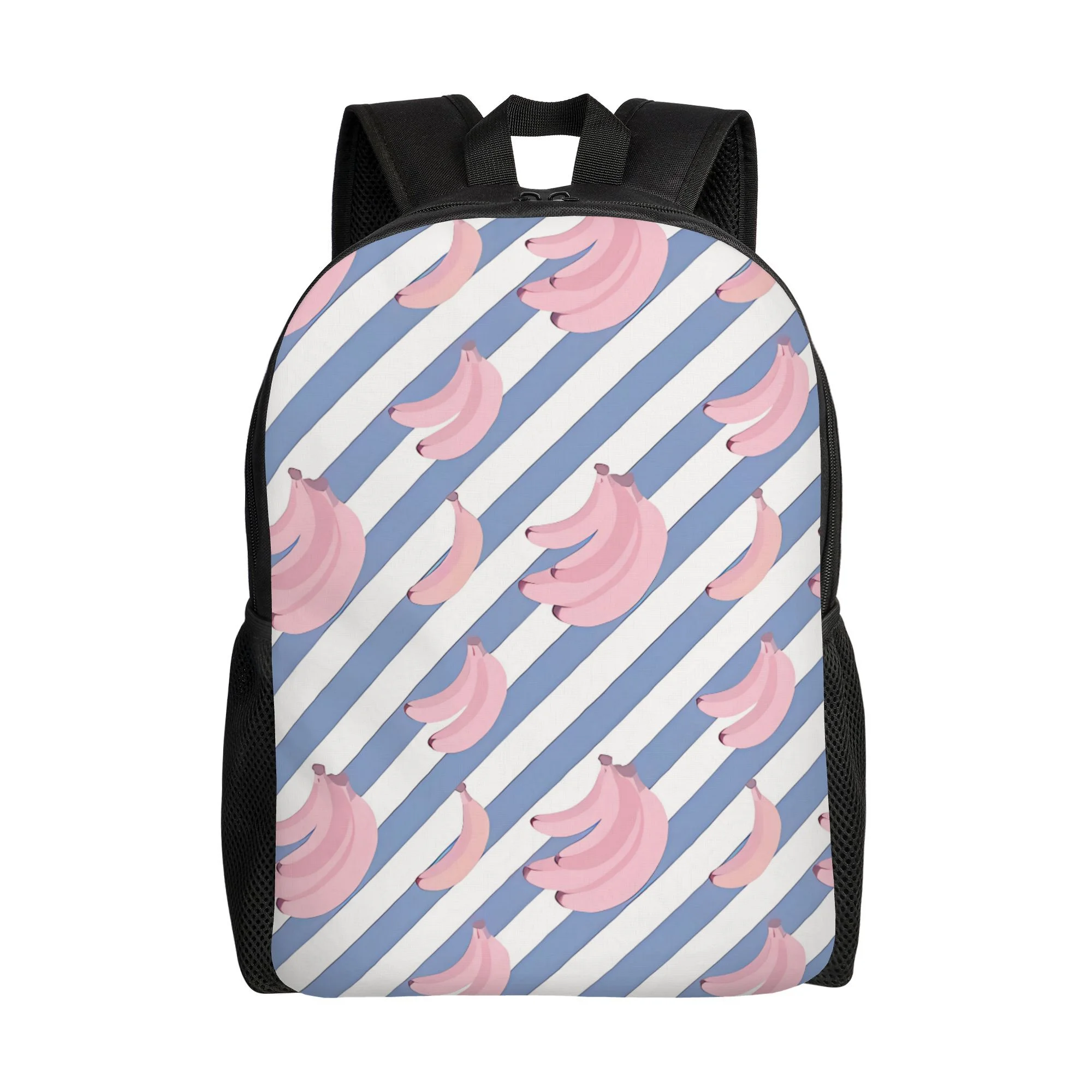 

BIIHUDU Banana Printed Backpack, Pink Banana with Blue Stripes - Durable School Bag, Easy Care Design, Suitable for School