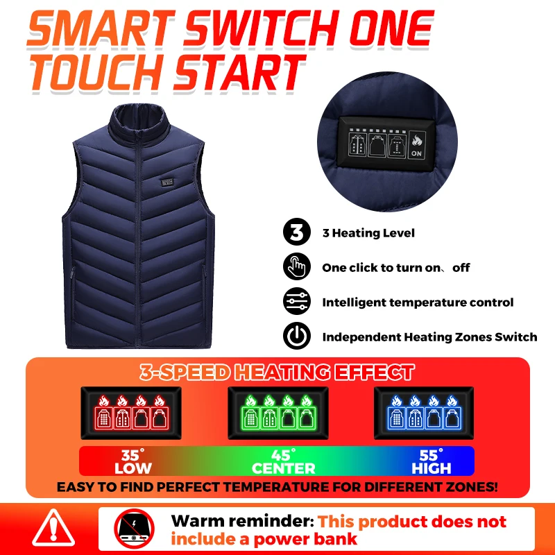Full Body Heated Vest 26 Zones Men Woman Waistcoat Winter Warm Jacket Liner Inner Wear For Skiing Camping Hiking Outdoor Working