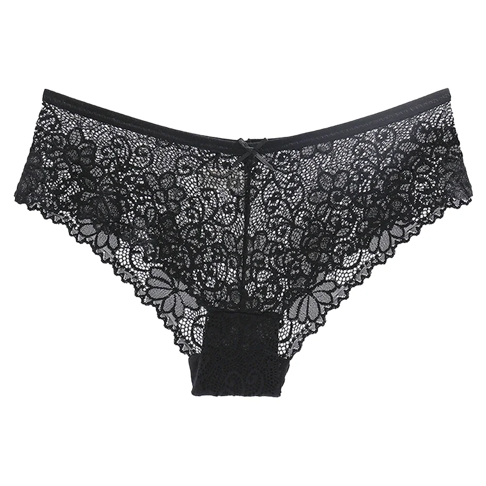 Womens Sexy Lace Briefs Pure Desire Perspective Panties Thin Floral Lace See Through Underpants Middle-waist Hollow Underwear