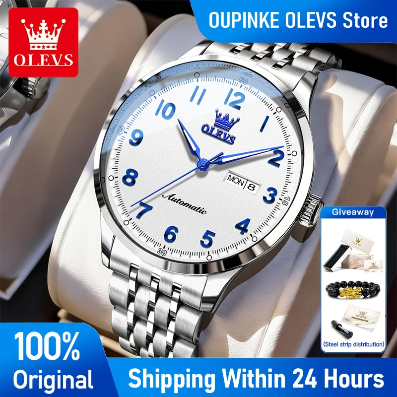 

Часы OLEVS для мужчин, роскошные оригинальные автоматические механические часы с арабскими цифрами, водонепроницаемые мужские часы с указанием дня недели и даты, подарки, новинка 7100