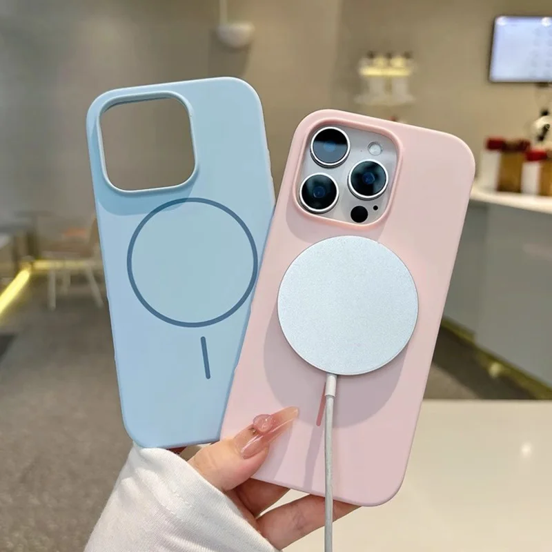 

Thin Coil Liquid Magnetic Attraction Plain Case for iPhone 16 15 14 Plus 13 12 Pro Max 11 Soft Silicone Shockproof Back Cover