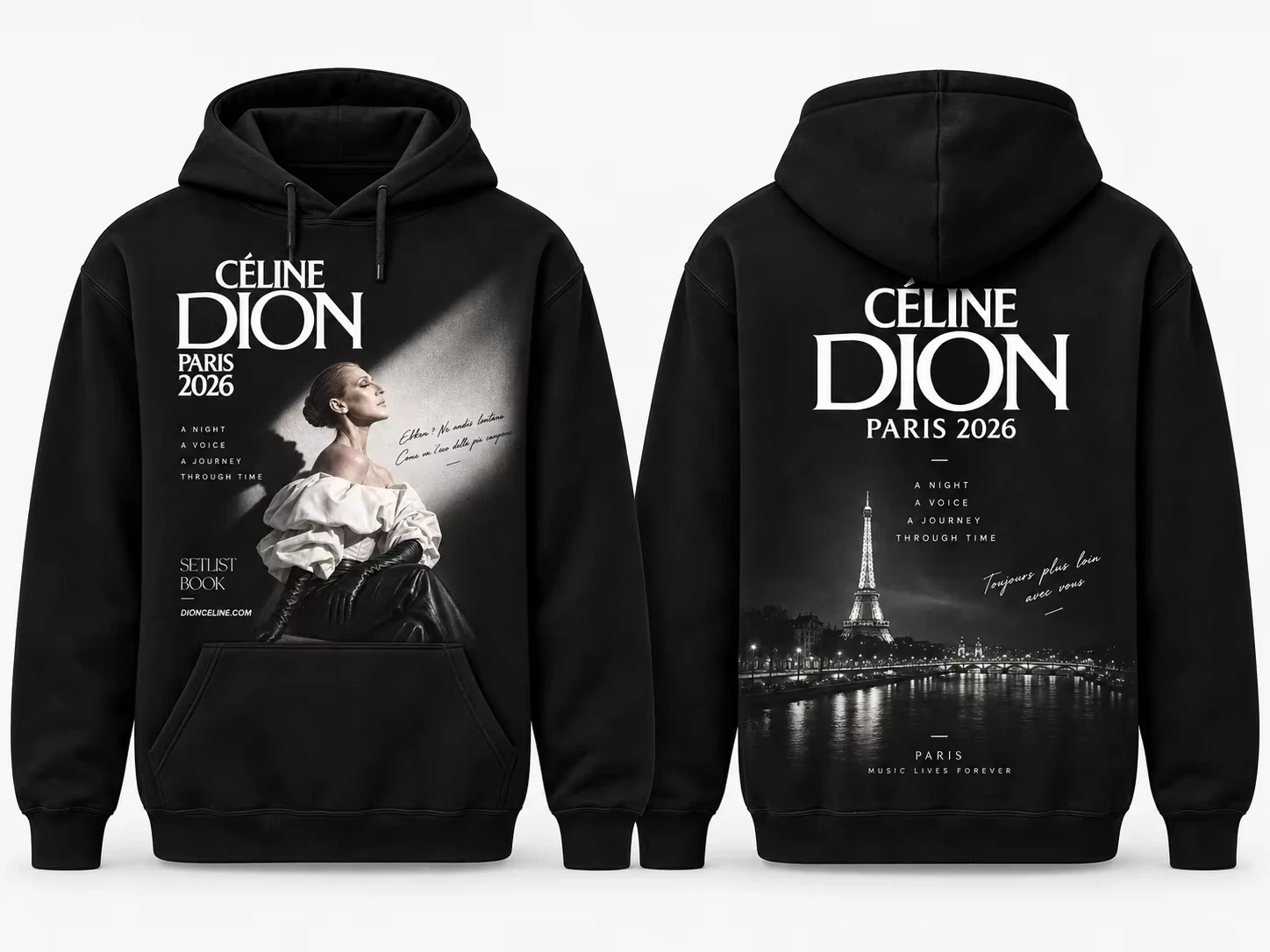 Celine Dion Print Hoodie Paris 2026 Comeback Show Double Sided Portrait Graphic Unisex Men Women Streetwear Casual Sweatshirt
