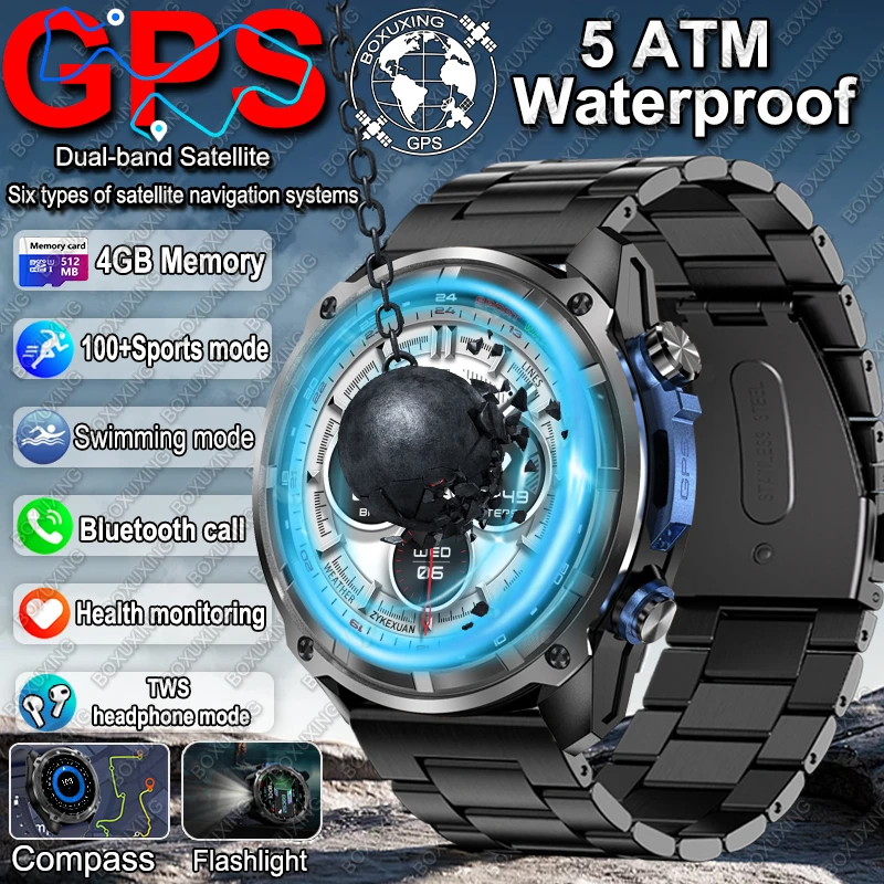 

Новинка 2025 года, военные GPS-смарт-часы для мужчин, автономная карта, аккумулятор 860 мАч, 4 ГБ памяти, 5 АТМ, водонепроницаемые умные часы с сапфировым экраном для плавания