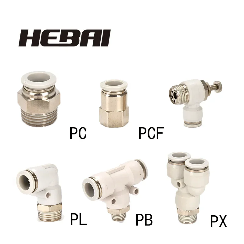 HEBAI Pneumatic Air Connector Fitting PC/PL/SL/PB/PCF 4/6/8/10/12mm  Thread 1/8 1/4 3/8 1/2 Hose Fittings Pipe Quick Connectors