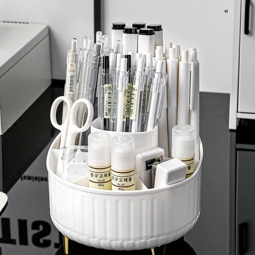 

7 Grids 360° Rotating Pen Container Storage Box Large Capacity Makeup Brush Holder Plastic Space Saving