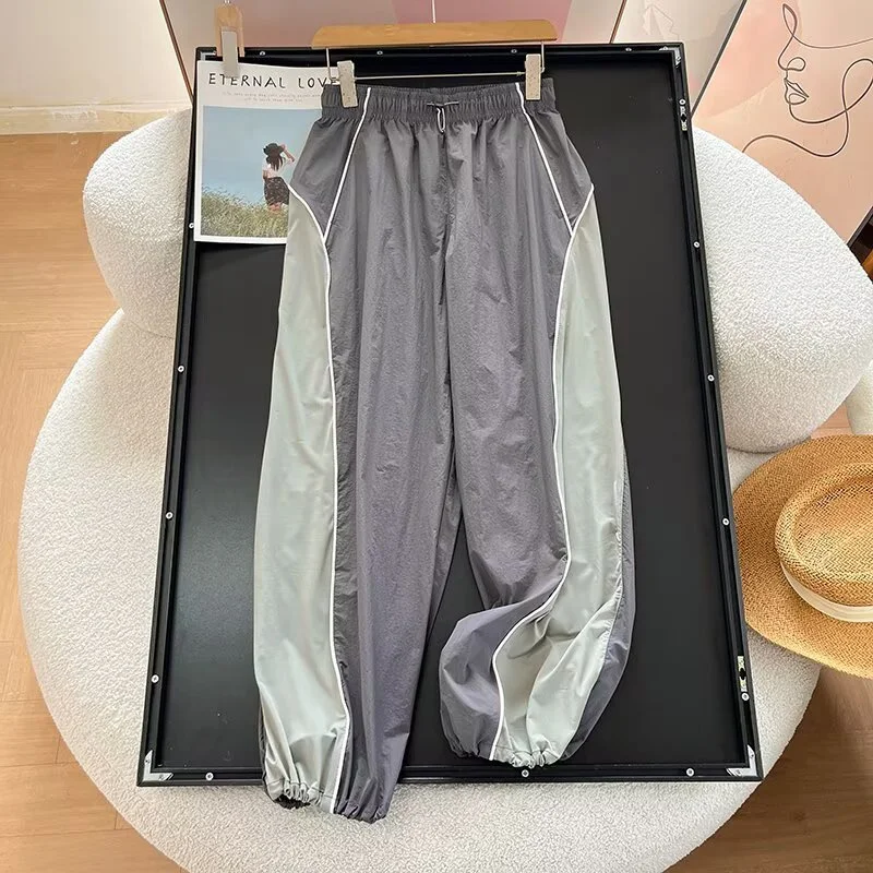 Sunproof Trousers Women's Summer Cargo Pants Windproof Straight Pants Outdoor Sports Quick-drying Wild Wide-leg Pants Slacks