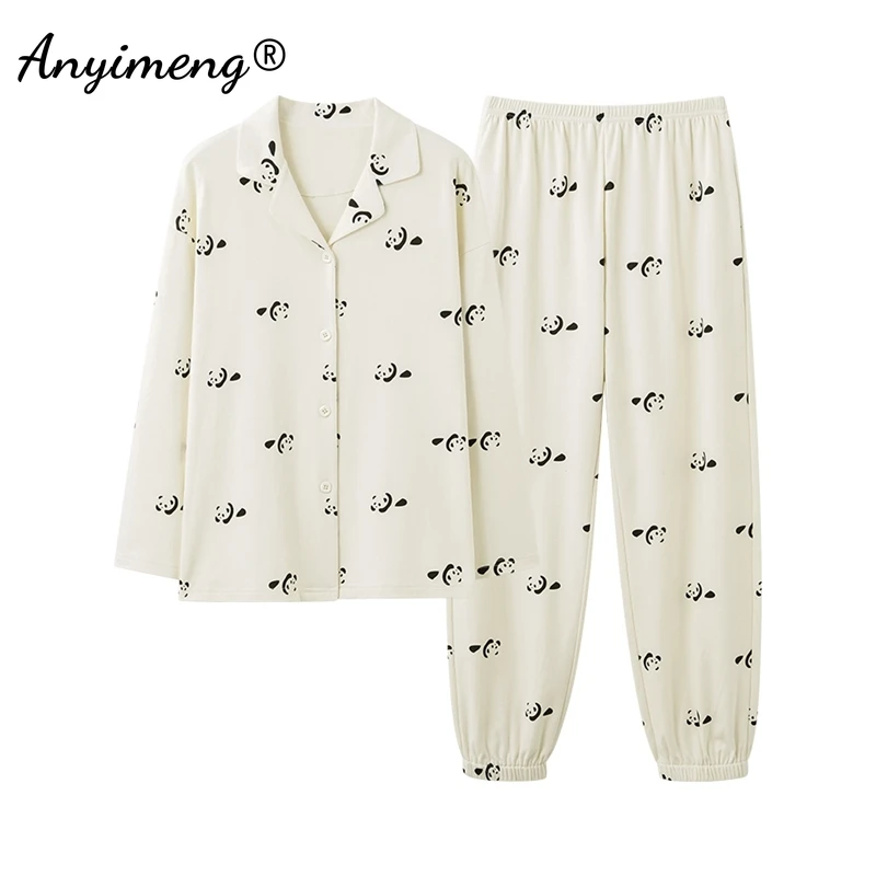 Cute Rabbit Print Pajama Autumn Winter Women Cotton Pajamas Long Sleeves Sleepwear Woman Cardigan Pijamas Lapel Japanese Pyjamas