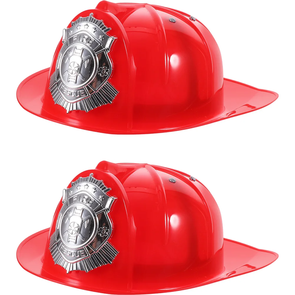 

2 Pcs Gift Baby Kids Fire Fighter Party Hats Plastic Helmets Firefighter