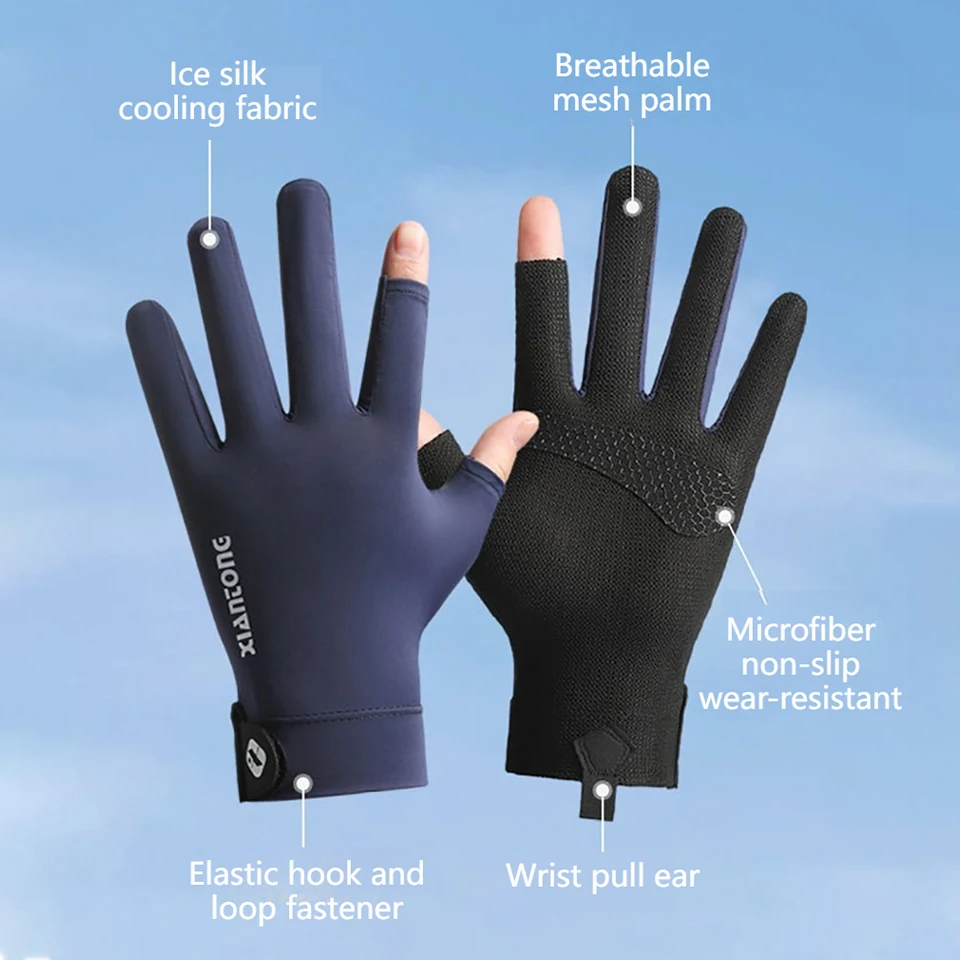 GTUBIKE Summer Sports Gloves Two-Fingerless Non-Slip Gloves Breathable Lightweight Outdoor Fishing Cycling Hiking Driving Glove