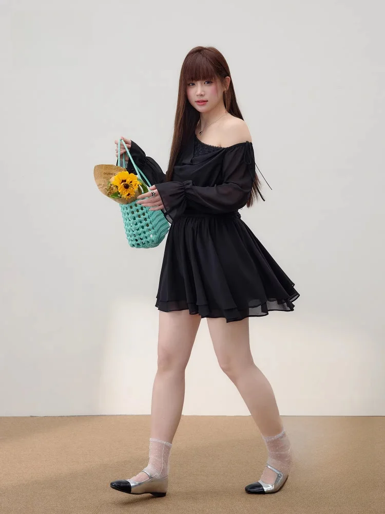 

Zhang Da, большие размеры, женская микропухлая сестра мм, утягивающее плечо, расклешенное свечо, стильное шифоновое платье, корейский Sle Comm...