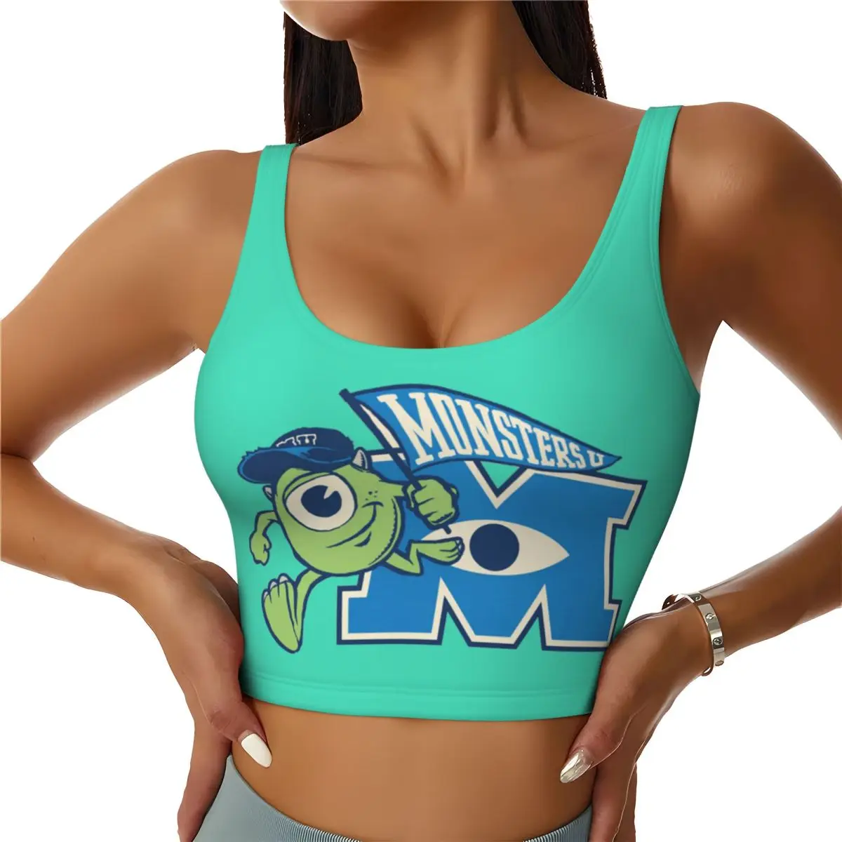 Custom Monsters University Mike M Workout Crop Tank Tops Women Running Sports Bras