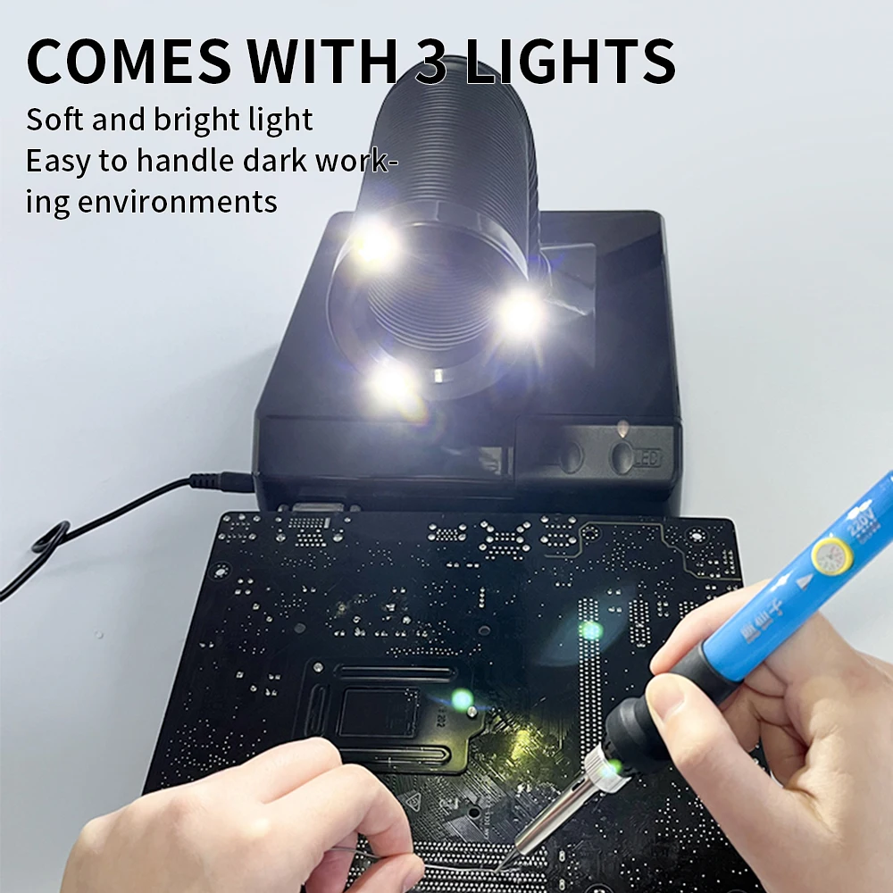 Imagem -02 - Luxianzi-tabletop Solda Ferro Smoke Absorber com Luz Led Extrator de Fumos Esd Instrumento Fumar Filtro Screen 220v
