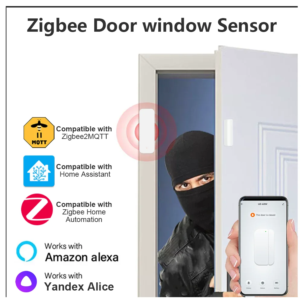 Zigbee Door Window Sensor Open Close Detector Smart Home Security Alarm Burglar Door Sensor Works With Alexa Home Assistant Z2M