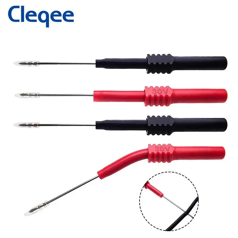 Cleqee P5009 4 szt. Miękkie sondy testowe PVC igła do przekłuwania izolacji nieniszcząca multimetr sonda dounture czerwony/czarny