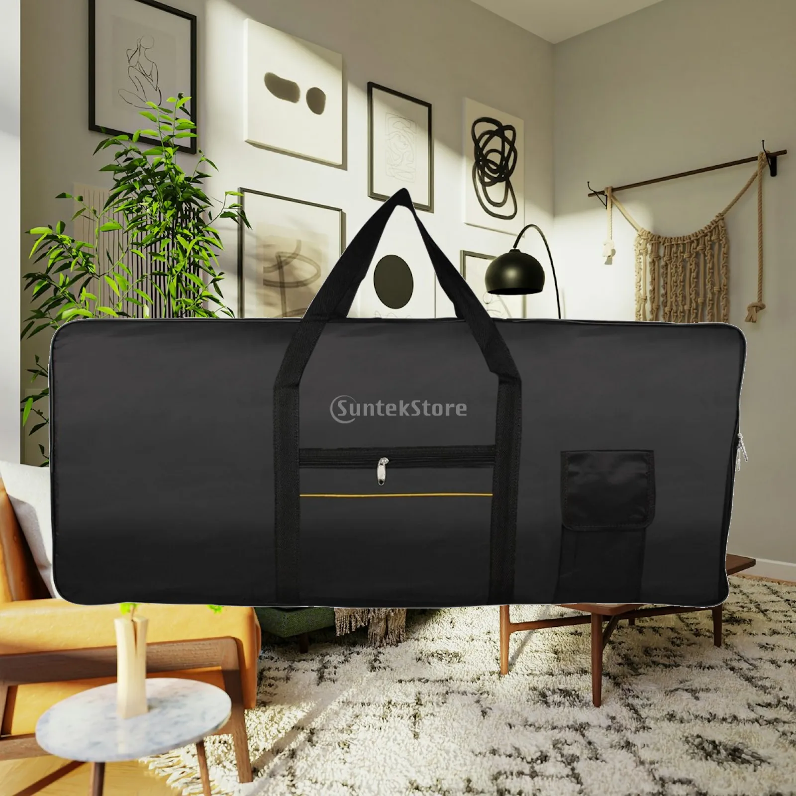 Padded Keyboard Case 76 Keys Oxford Cloth Water Resistant Bag for Synthesizer with Reinforced Carrying Straps
