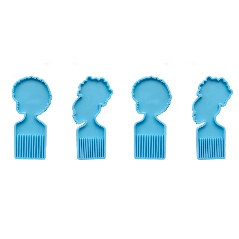 

CYL-Afro Female Hair Pick Comb Resin Molds Head Large Beauty Silicone Molds For Resin 4 PCS