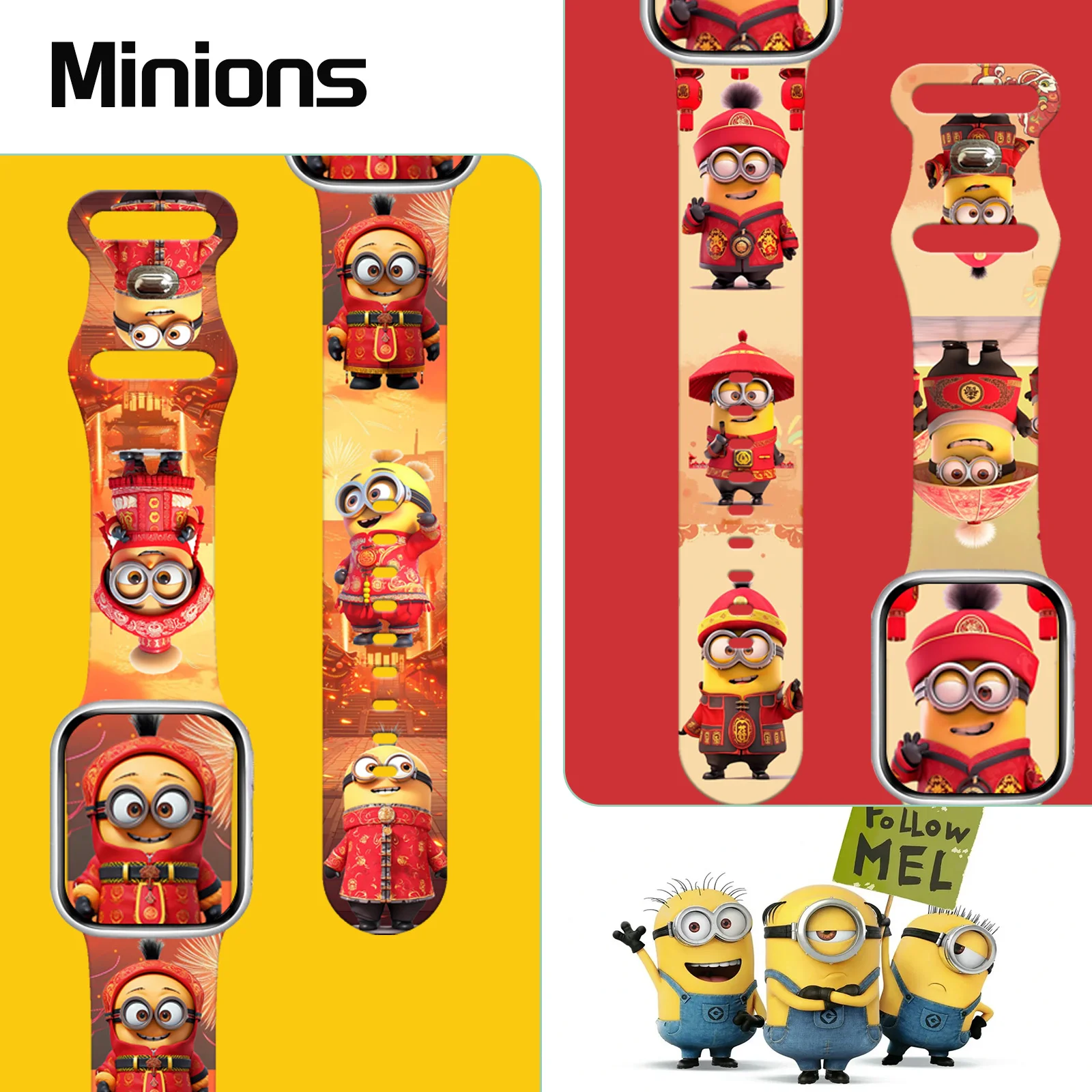 Ремешок MINISO Minions Series 2 с принтом для Apple Watch 11, 10, 9, 8, 7, силиконовый ремешок, сменный браслет для iWatch 46 мм, 44 мм, 42 мм