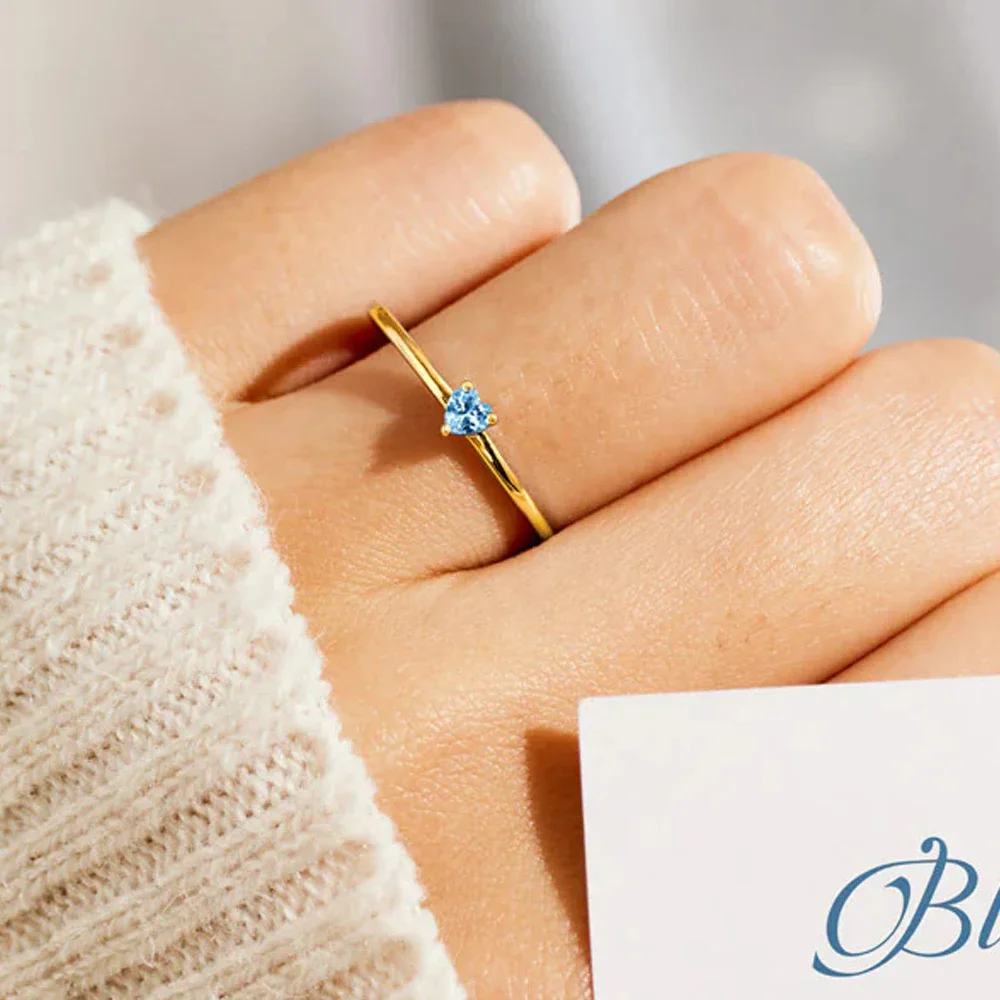 Monkton 100% 925 Sterling Silver Heart Zirconia Wedding Rings for Women Girl Charm Blue Birthstone Stackable Finger Rings