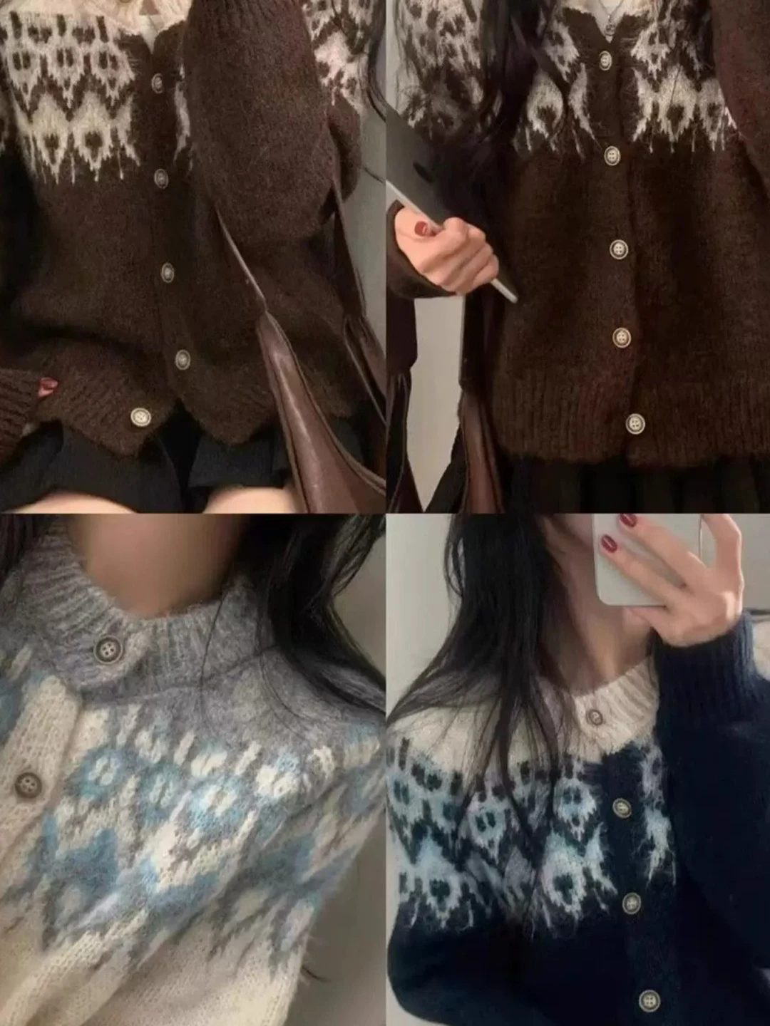 Chic Vintage Heavyweight Color Block Knitted Open Cardigan round Neck Loose Women's Sweater Jacket Casual Style Knittedwear