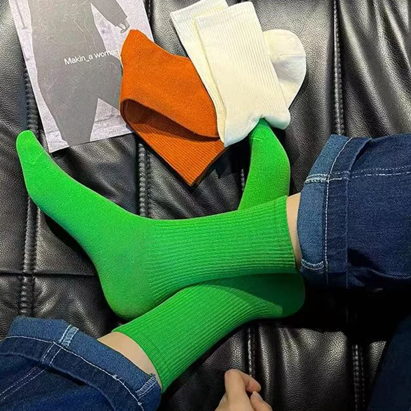 1/5/10/15/20 Pack Random Women Macaron Solid Color Mid Socks, Classic Comfort Breathable Mid-Calf Socks