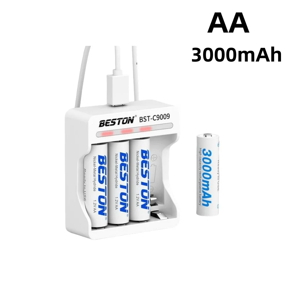 Baterías recargables AA 3000mAh con cargador para electrónica - imagen 2