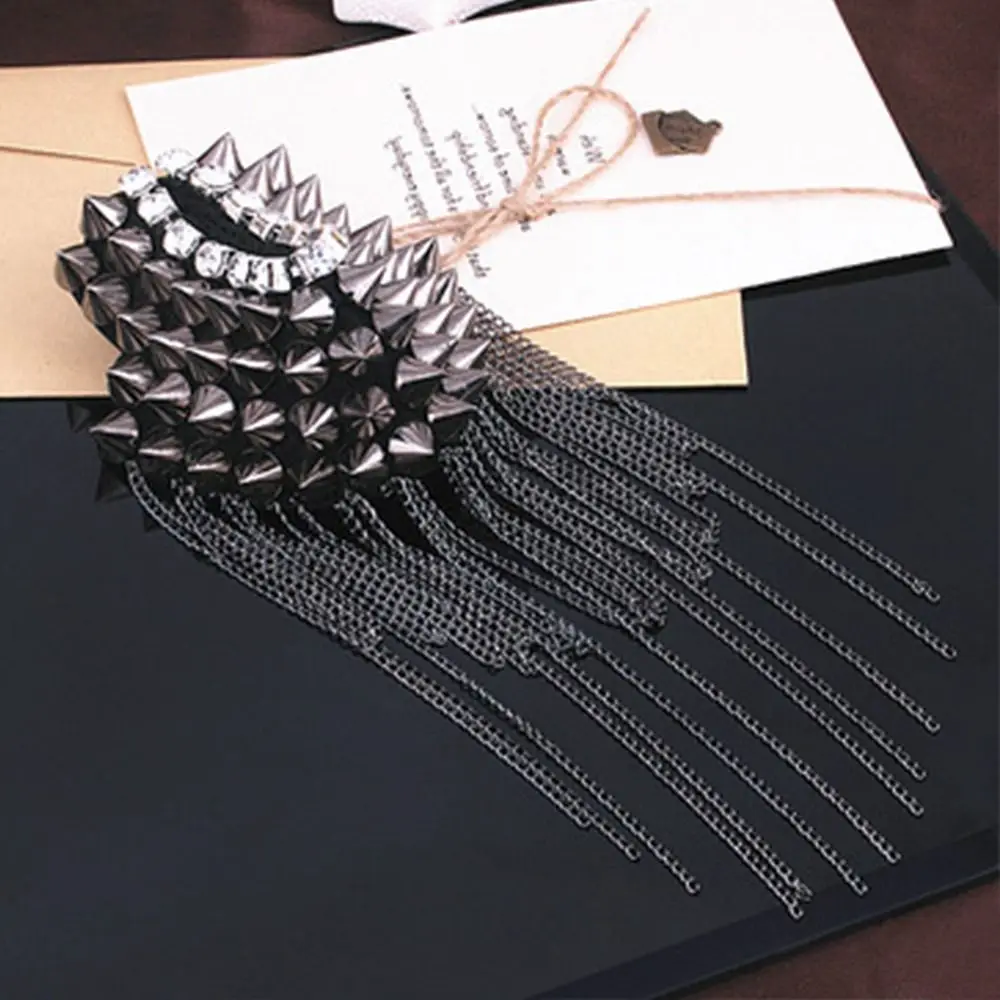 Long Chain Tassel Epaulette Vintage Classical Rivet Shoulder Jewelry Hip-hop DIY Brooch Evening Party