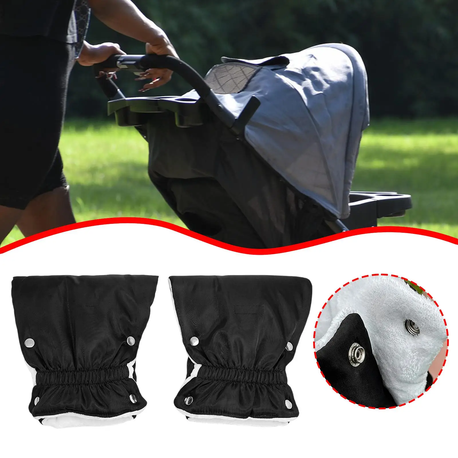 قطعتان من واقي اليد لعربة الأطفال لملحقات المقود وقفازات عربة الأطفال القطيفة