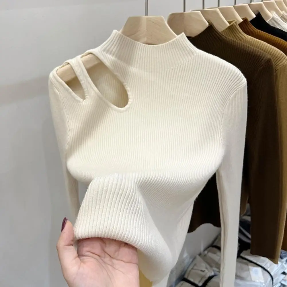 

Women Top Elegant Women's Knitted Half-high Collar Sweater Slim Fit Solid Color Pullover Soft Warm Winter Top Women Casual Top