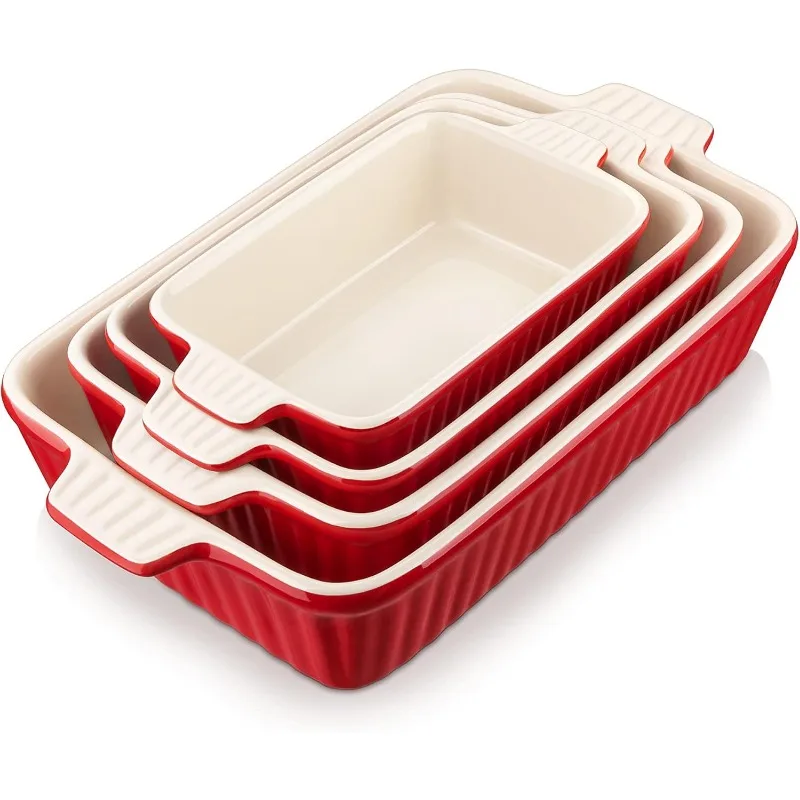 Bakeware Set of 4, Porcelain Baking Pans Set for Oven, Casserole Dish, Ceramic Rectangular Baking