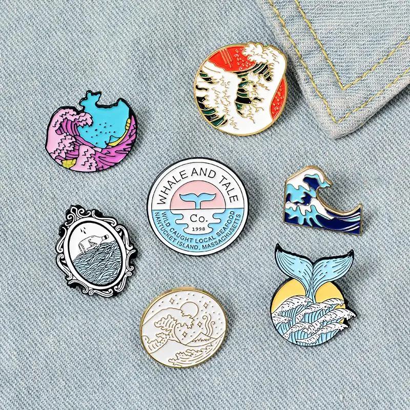 Secret of Ocean Enamel Pin Sea Wave Mermaid Tail Badge Custom Brooches Lapel pin Jeans shirt Bag Freedom Mind Jewelry Gift