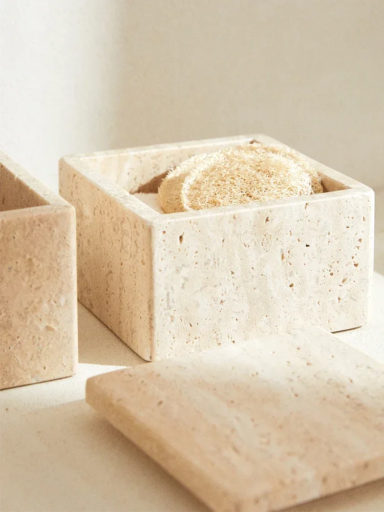 

Natural Travertine Storage Container for Jewelry Rectangular Marble Bathroom Storage Box with Lid for Home Decoration Ornaments