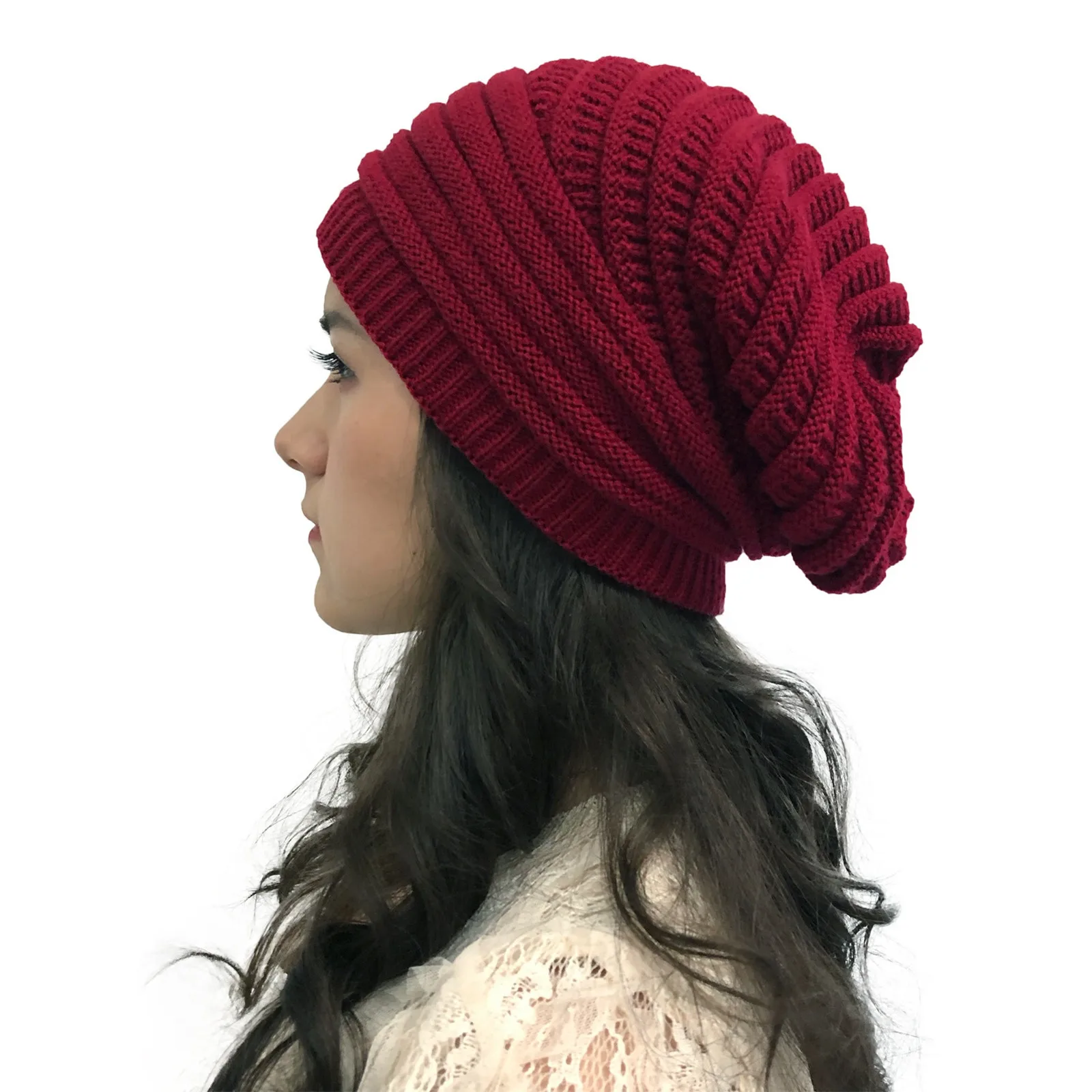 Women Hat, Women Fashion Winter Warm Hat Girls Crochet Wool Knit Warm Caps Knit Hat Style Stretch Trendy Ribbed Chunky Cap