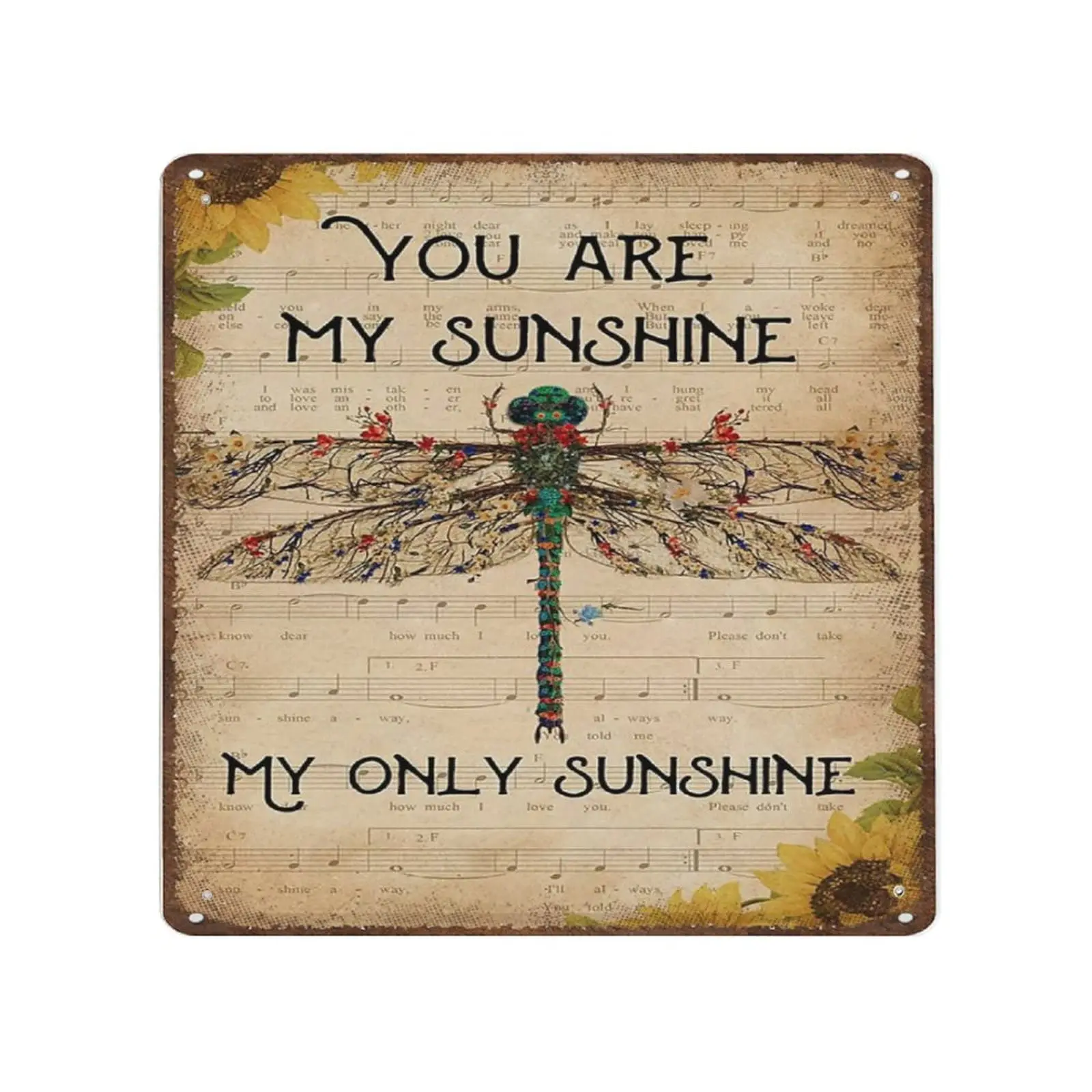 

Antique Durable Thick Metal Sign,You are My Sunshine My Only Sunshine Tin Sign, Dragonfly Vertical