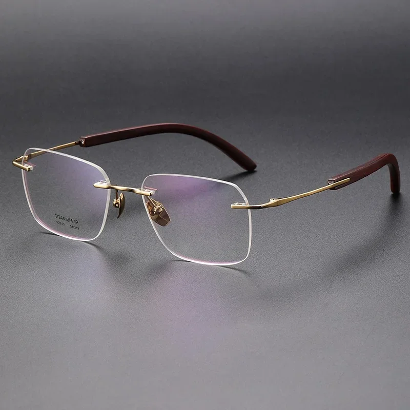 Frameless Frame for Men  Commercial Pure Titanium Fashion Natural Sandalwood Without Screws Can Be Equipped with Myopia Frame.